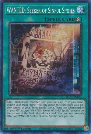 PRISMATIC COLLECTOR'S RARE WANTED: Seeker of Sinful Spoils (PCR) (RA03-EN074) - Quarter Century Bonanza 1st Edition