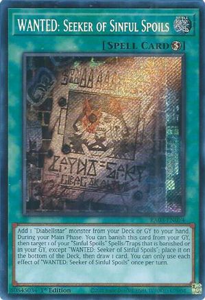SECRET RARE WANTED: Seeker of Sinful Spoils (Secret Rare) (RA03-EN074) - Quarter Century Bonanza 1st Edition
