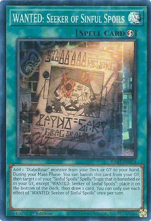 SUPER RARE WANTED: Seeker of Sinful Spoils (RA03-EN074) - Quarter Century Bonanza 1st Edition