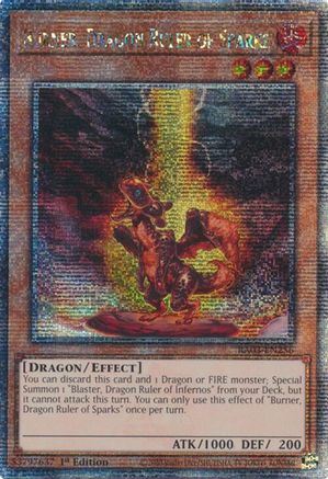 QUARTER CENTURY SECRET RARE Burner, Dragon Ruler of Sparks (Quarter Century Secret Rare) (RA03-EN256) - Quarter Century Bonanza 1st Edition
