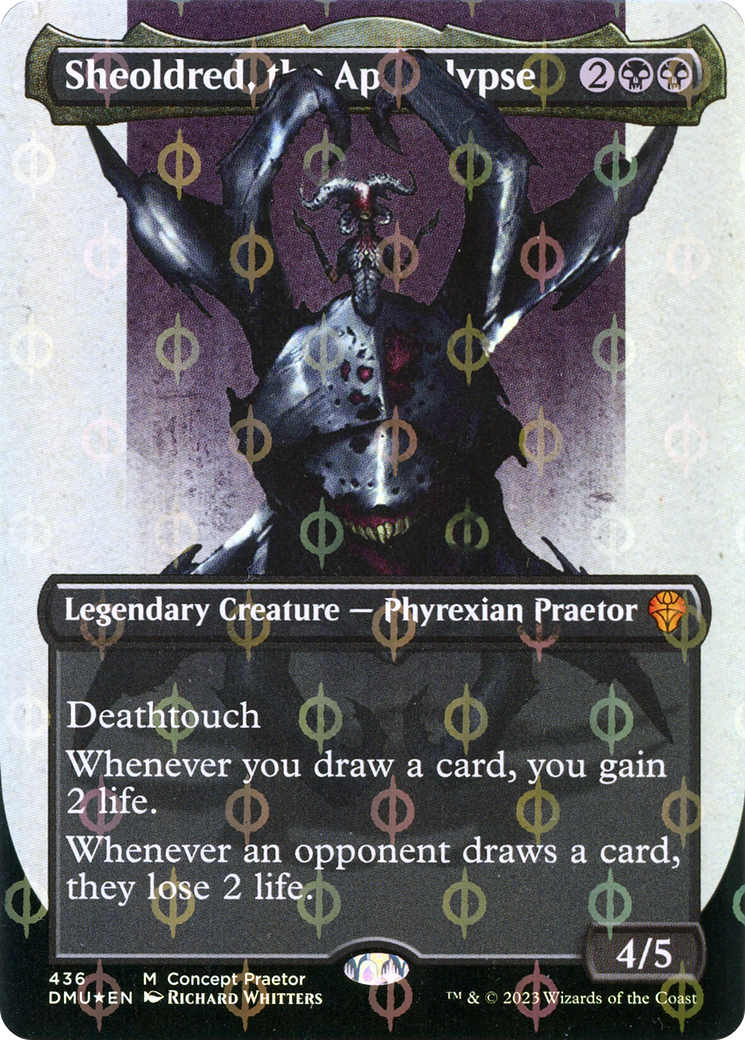 FOIL Sheoldred, the Apocalypse (Concept Praetor) (Step-And-Compleat Foil) (ONE-436) - Dominaria United - Magic The Gathering
