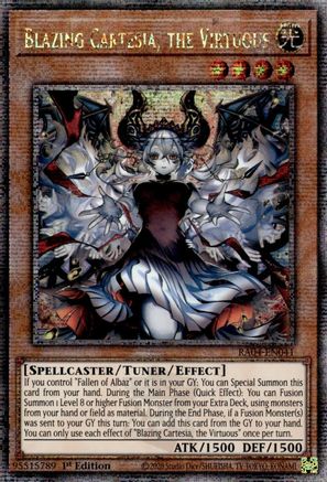 QUARTER CENTURY SECRET RARE Blazing Cartesia, the Virtuous (New Art) (Quarter Century Secret Rare) (RA04-EN041) - Quarter Century Stampede 1st Edition