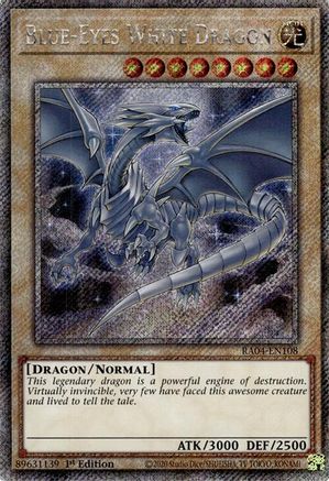 PLATINUM SECRET RARE Blue-Eyes White Dragon (8th Art) (Platinum Secret Rare) (RA04-EN108) - Quarter Century Stampede 1st Edition