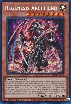 SECRET RARE Regenesis Archfiend (ALIN-EN016) - Alliance Insight 1st Edition