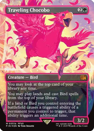 FOIL Traveling Chocobo (Borderless) (Neon Ink Pink) (FIN-551B) - FINAL FANTASY - Magic The Gathering
