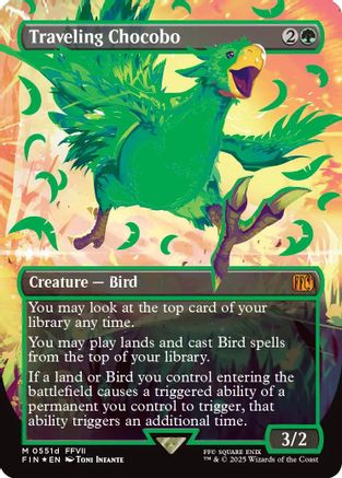 FOIL Traveling Chocobo (Borderless) (Neon Ink Green) (FIN-551D) - FINAL FANTASY - Magic The Gathering