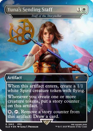 FOIL Yuna's Sending Staff - Staff of the Storyteller (Rainbow Foil) (SLD-1863) - Secret Lair Drop Series - Magic The Gathering