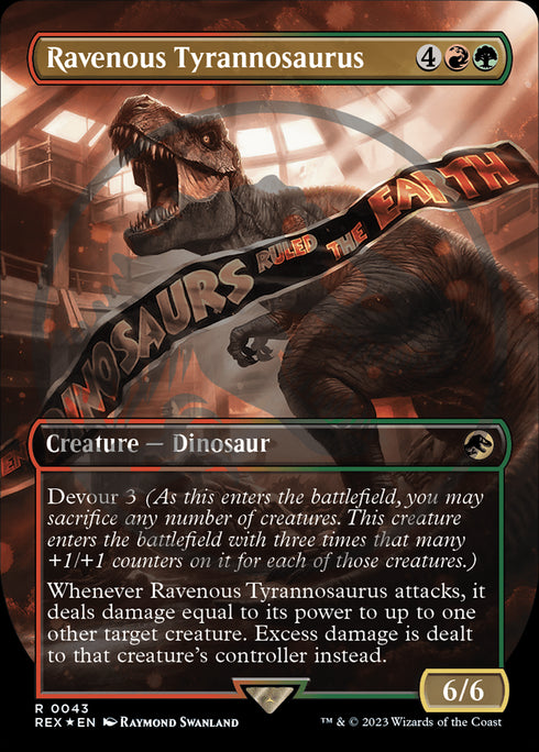 FOIL Ravenous Tyrannosaurus (REX-043) - Jurassic World Collection (Borderless) - Magic The Gathering