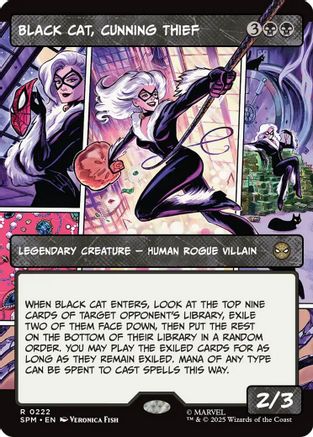 FOIL Black Cat, Cunning Thief (Borderless) (SPM-222) - Marvel's Spider-Man - Magic The Gathering