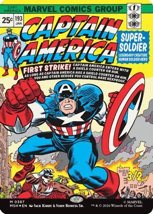 FOIL Captain America, Super-Soldier (Borderless) (0387) (MSH-387) - Marvel Super Heroes - Magic The Gathering