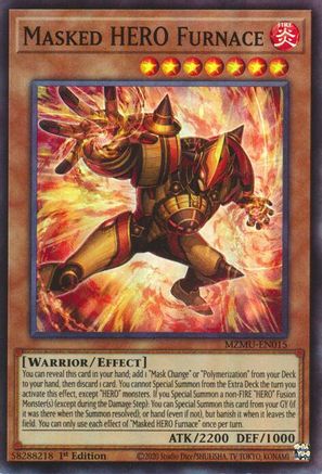 SUPER RARE Masked HERO Furnace (MZMU-EN015) - Maze of Muertos 1st Edition