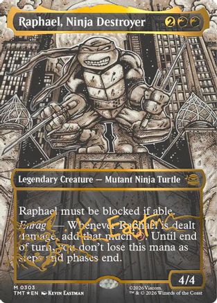 FOIL Raphael, Ninja Destroyer (Borderless) (Gold-Stamped Signature) (TMT-303) - Teenage Mutant Ninja Turtles - Magic The Gathering