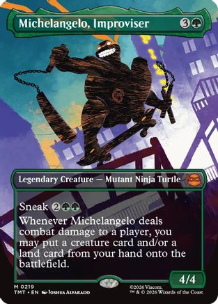FOIL Michelangelo, Improviser (Borderless) (TMT-219) - Teenage Mutant Ninja Turtles - Magic The Gathering