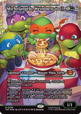 FOIL Michelangelo, Weirdness to 11 (Showcase) (Fracture Foil) (TMT-298) - Teenage Mutant Ninja Turtles - Magic The Gathering