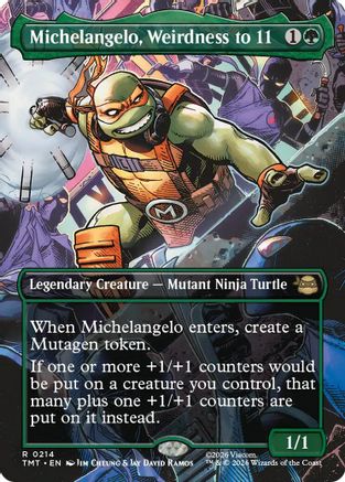 Michelangelo, Weirdness to 11 (Borderless) (TMT-214) - Teenage Mutant Ninja Turtles - Magic The Gathering