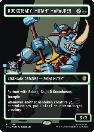 FOIL Rocksteady, Mutant Marauder (Borderless) (Surge Foil) (TMC-094) - Commander: Teenage Mutant Ninja Turtles - Magic The Gathering