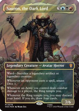 FOIL Sauron, the Dark Lord (Borderless) (Surge Foil) (HOC-076) - The Hobbit: Eternal-Legal - Magic The Gathering