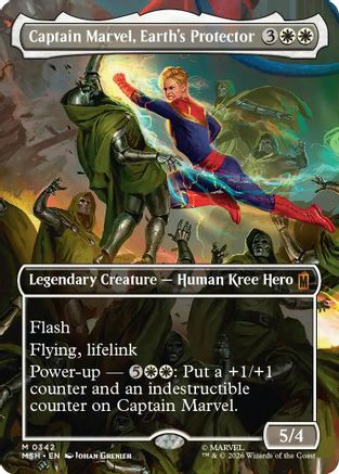 FOIL Captain Marvel, Earth's Protector (Borderless) (0342) (MSH-342) - Marvel Super Heroes - Magic The Gathering