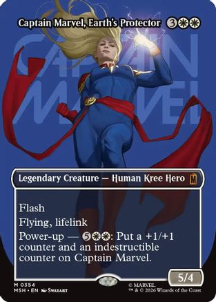 FOIL Captain Marvel, Earth's Protector (Borderless) (0354) (MSH-354) - Marvel Super Heroes - Magic The Gathering