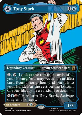 FOIL Tony Stark (Borderless) (0392) (MSH-392) - Marvel Super Heroes - Magic The Gathering