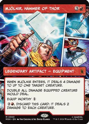 FOIL Mjolnir, Hammer of Thor (Borderless) (0303) (MSH-303) - Marvel Super Heroes - Magic The Gathering
