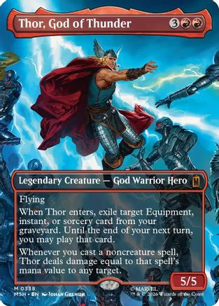 FOIL Thor, God of Thunder (Borderless) (0338) (MSH-338) - Marvel Super Heroes - Magic The Gathering