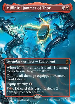 FOIL Mjolnir, Hammer of Thor (Borderless) (0339) (MSH-339) - Marvel Super Heroes - Magic The Gathering