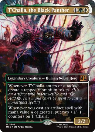 FOIL T'Challa, the Black Panther (Borderless) (Surge Foil) (MSC-881) - Commander: Marvel Super Heroes - Magic The Gathering