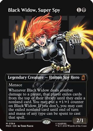 FOIL Black Widow, Super Spy (Borderless) (0364) (MSH-364) - Marvel Super Heroes - Magic The Gathering
