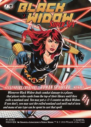 FOIL Black Widow, Super Spy (Borderless) (0393) (MSH-393) - Marvel Super Heroes - Magic The Gathering