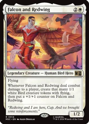 FOIL Falcon and Redwing (Surge Foil) (MSC-014) - Commander: Marvel Super Heroes - Magic The Gathering