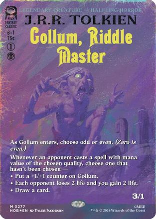 FOIL Gollum, Riddle Master (Borderless) (Surge Foil) (HOB-277) - The Hobbit - Magic The Gathering