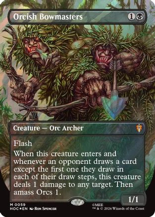 FOIL Orcish Bowmasters (Borderless) (Surge Foil) (HOC-059) - The Hobbit: Eternal-Legal - Magic The Gathering
