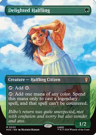 FOIL Delighted Halfling (Borderless) (HOC-025) - The Hobbit: Eternal-Legal - Magic The Gathering