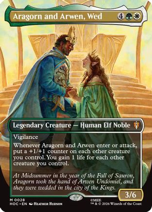 FOIL Aragorn and Arwen, Wed (Borderless) (HOC-028) - The Hobbit: Eternal-Legal - Magic The Gathering