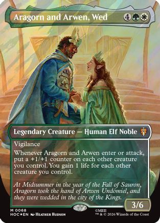 FOIL Aragorn and Arwen, Wed (Borderless) (Surge Foil) (HOC-068) - The Hobbit: Eternal-Legal - Magic The Gathering
