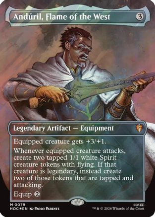 FOIL Anduril, Flame of the West (Borderless) (Surge Foil) (HOC-079) - The Hobbit: Eternal-Legal - Magic The Gathering