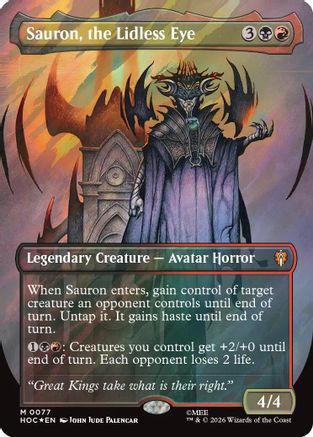 FOIL Sauron, the Lidless Eye (Borderless) (Surge Foil) (HOC-077) - The Hobbit: Eternal-Legal - Magic The Gathering