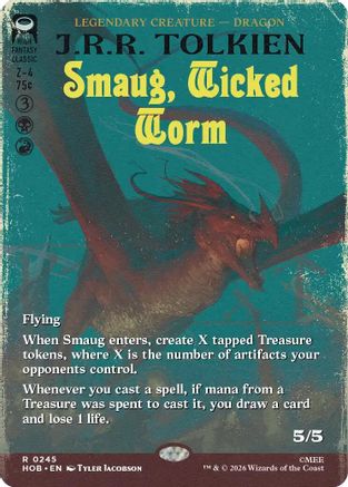 FOIL Smaug, Wicked Worm (Borderless) (HOB-245) - The Hobbit - Magic The Gathering