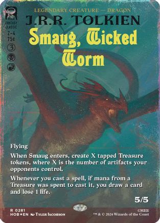 FOIL Smaug, Wicked Worm (Borderless) (Surge Foil) (HOB-281) - The Hobbit - Magic The Gathering