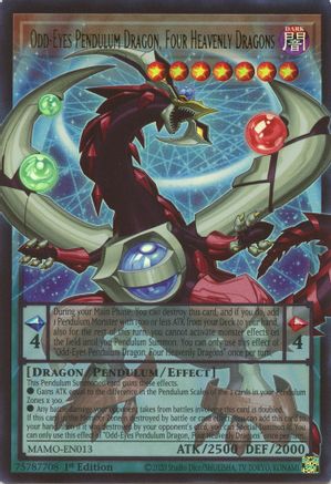ULTRA RARE Odd-Eyes Pendulum Dragon, Four Heavenly Dragons (Extended Art) (MAMO-EN013) - Magnificent Monsters 1st Edition
