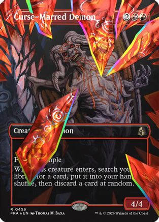 FOIL Curse-Marred Demon (Borderless) (Facet Foil) (FRA-456) - Reality Fracture - Magic The Gathering