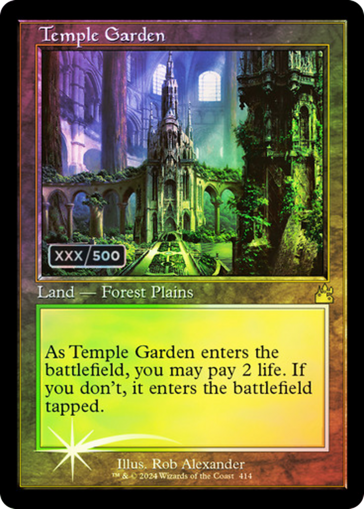 FOIL Temple Garden (Retro Frame) (Serial Numbered) (RVR-414) - Ravnica Remastered - Magic The Gathering