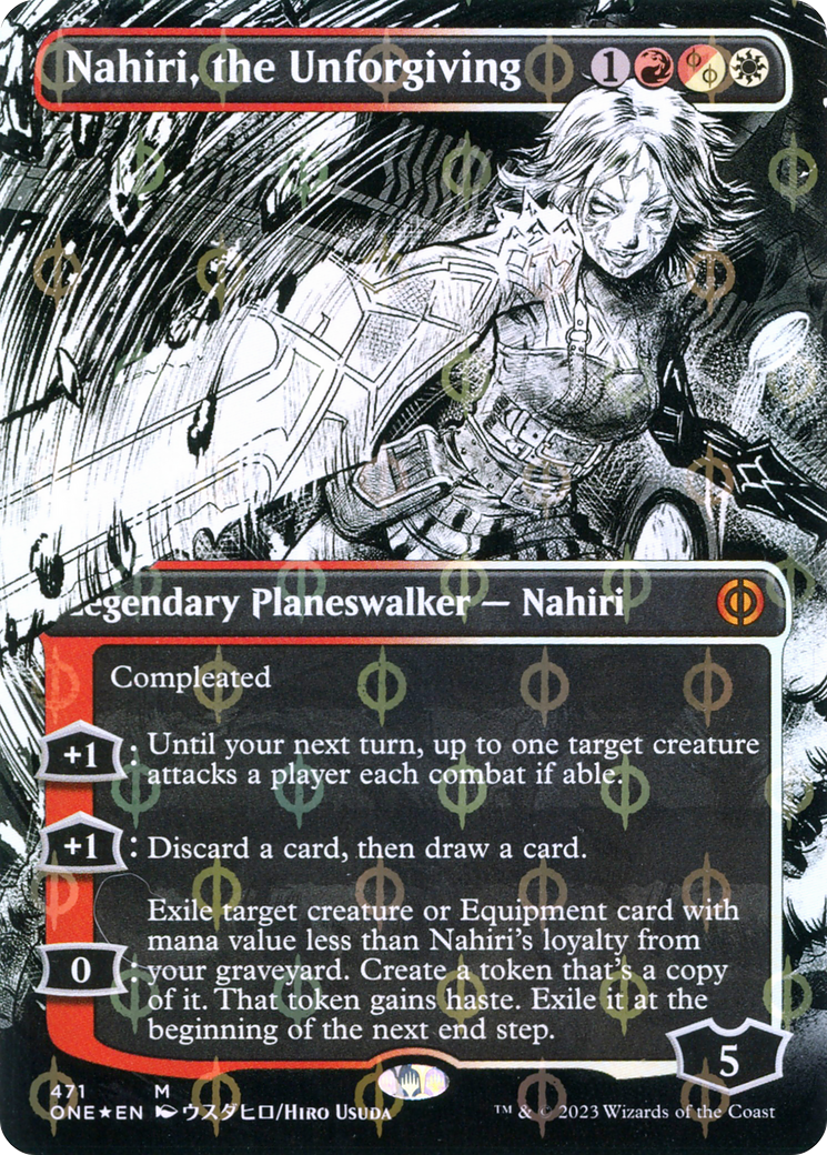FOIL Nahiri, the Unforgiving (Borderless) (Step-and-Compleat Foil) (ONE-471) - Phyrexia: All Will Be One - Magic The Gathering