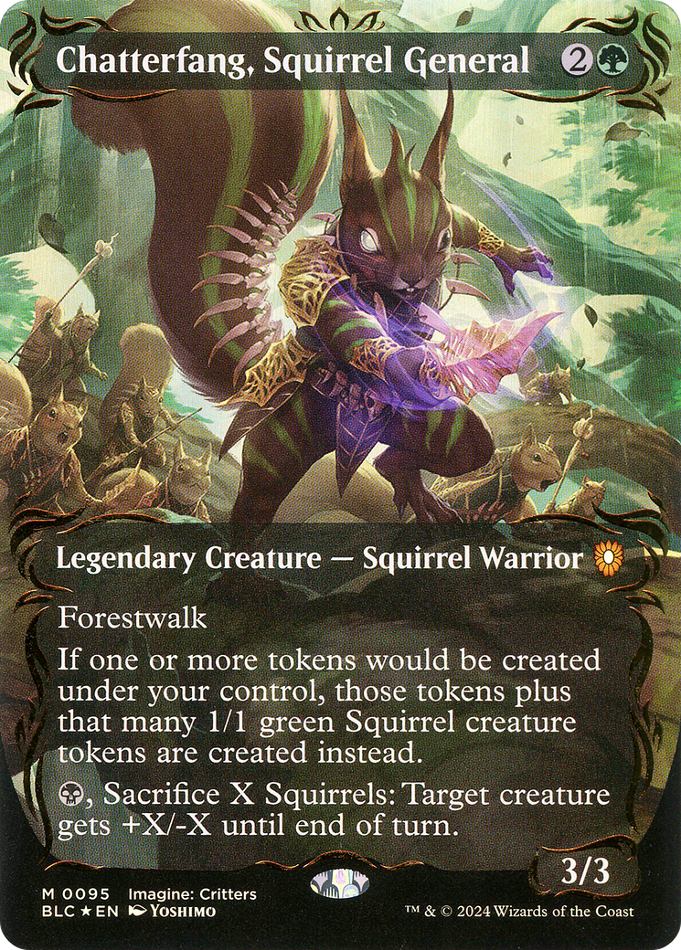 FOIL Chatterfang, Squirrel General (Borderless) (Raised Foil) (BLC-095) - Bloomburrow Commander - Magic The Gathering
