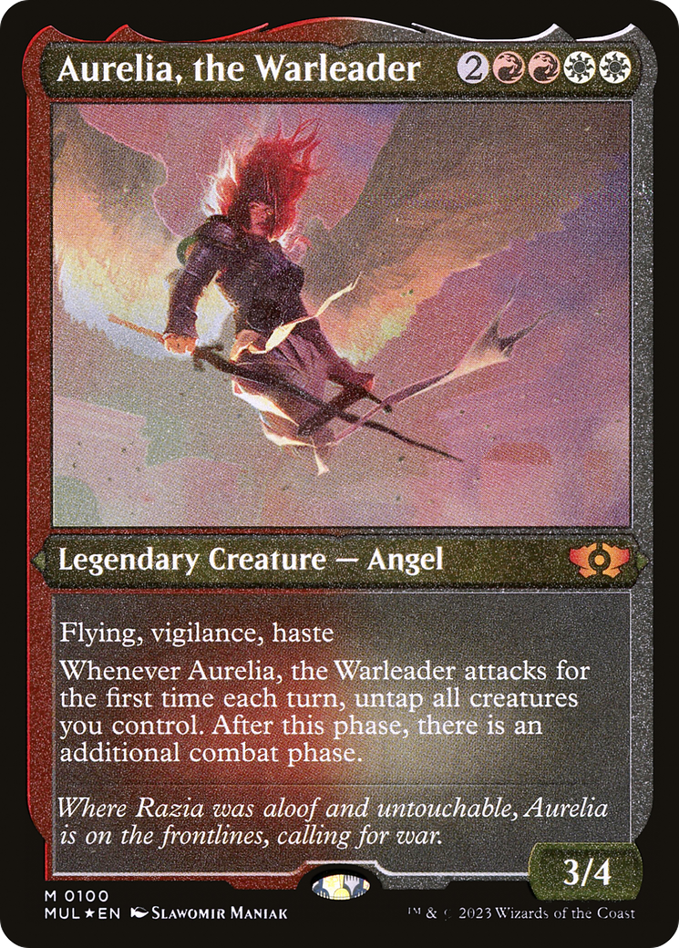 ETCHED FOIL Aurelia, the Warleader (MUL-100) - Multiverse Legends - Magic The Gathering
