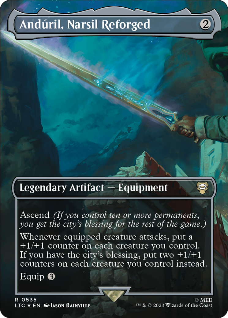 FOIL Anduril, Narsil Reforged (Borderless) (Surge Foil) (LTC-535) - Tales of Middle-earth Commander - Magic The Gathering