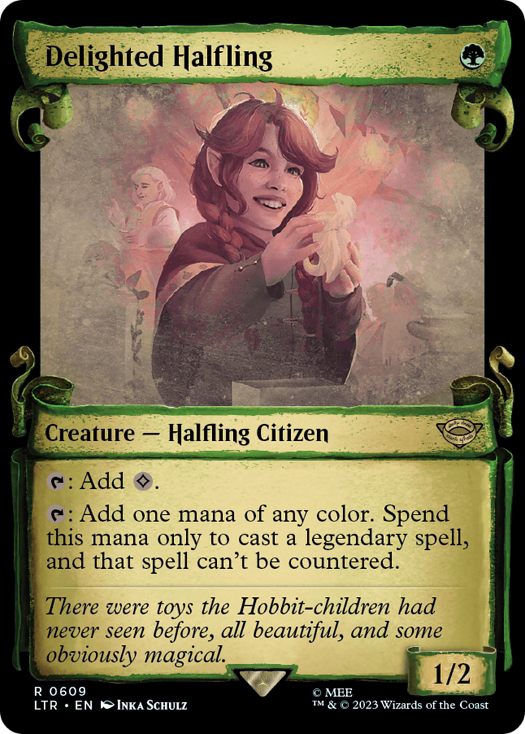 Delighted Halfling (Showcase Scrolls) (LTR-609) - The Lord of the Rings: Tales of Middle-earth - Magic The Gathering