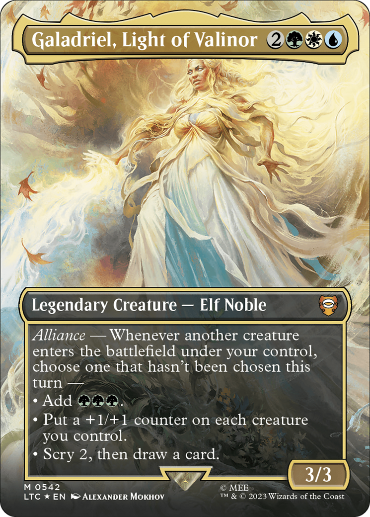 FOIL Galadriel, Light of Valinor (Borderless) (Surge Foil) (LTC-542) - Tales of Middle-earth Commander - Magic The Gathering