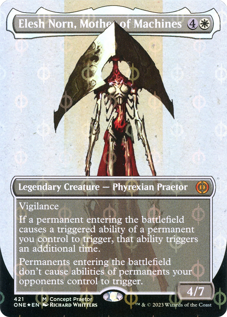 FOIL Elesh Norn, Mother of Machines (Concept Praetor) (Step-and-Compleat Foil) (ONE-421) - Phyrexia: All Will Be One - Magic The Gathering